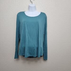 Simply Styled Blue Green Thermal Style Round Neck Long Sleeve Top Small Hi Low